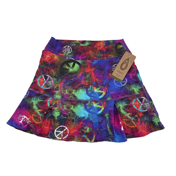 Dona Jo Skort Skirt Womens 2 Multicolor Peace Tennis Pickleball - Picture 1 of 11